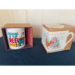 Vintage Hallmark Shoebox Fishing Is For Reel Men & Mug Mates Woman On The Job